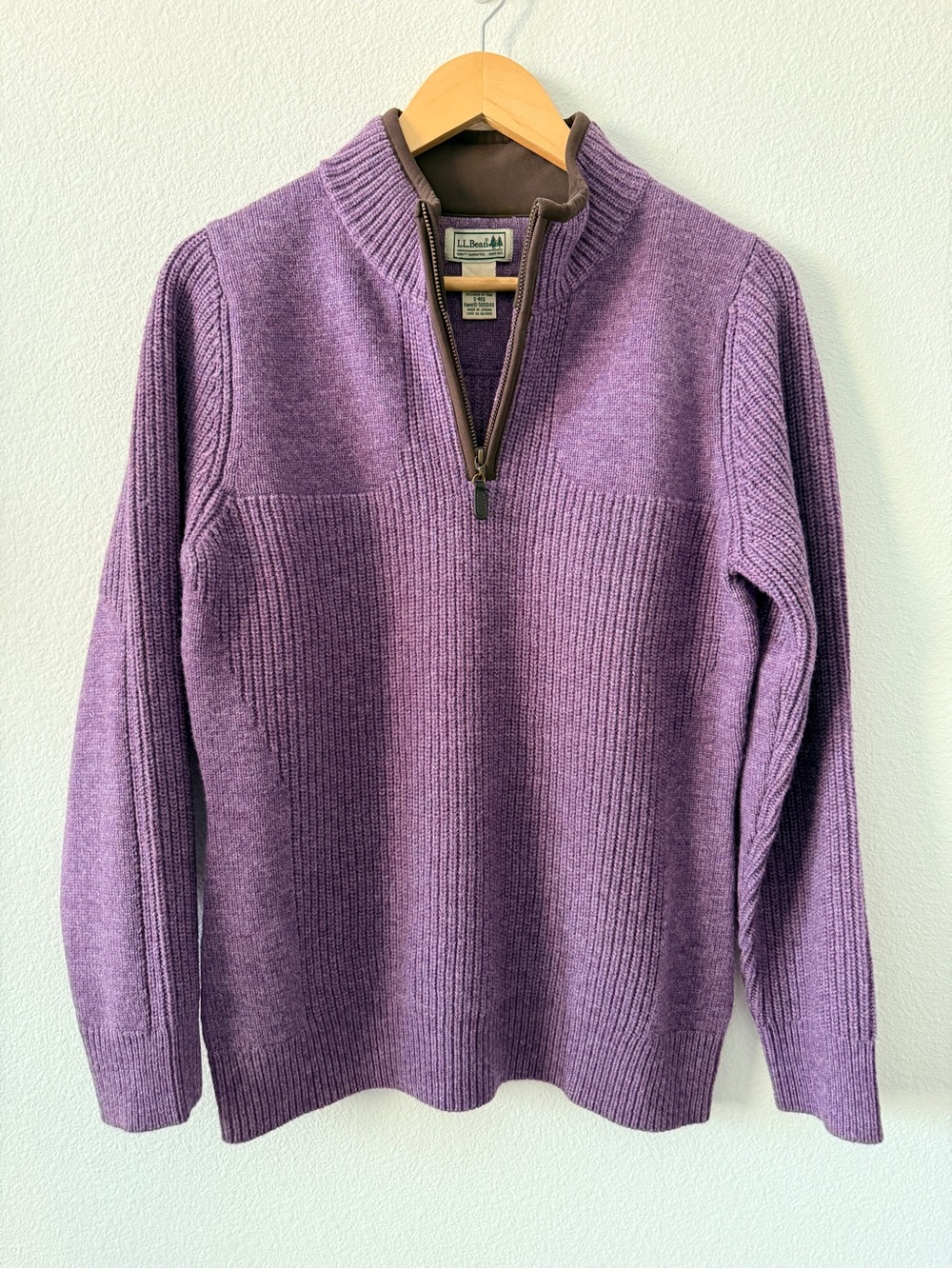L.L. Bean Vintage Merino Wool Women's Zip-Neck Sweater Ribbed Purple Small